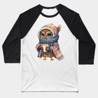 Chibi Owl Drinking Hot Chocolate Cute Baby Christmas Scarf Beanie Baseball T-Shirt